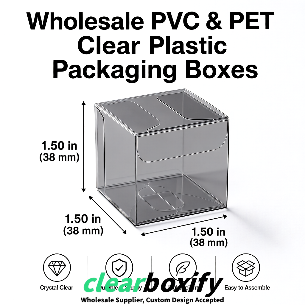 Gray Clear PVC & PET Boxes 38x38x38, 40x40x40, 50x50x50/80mm