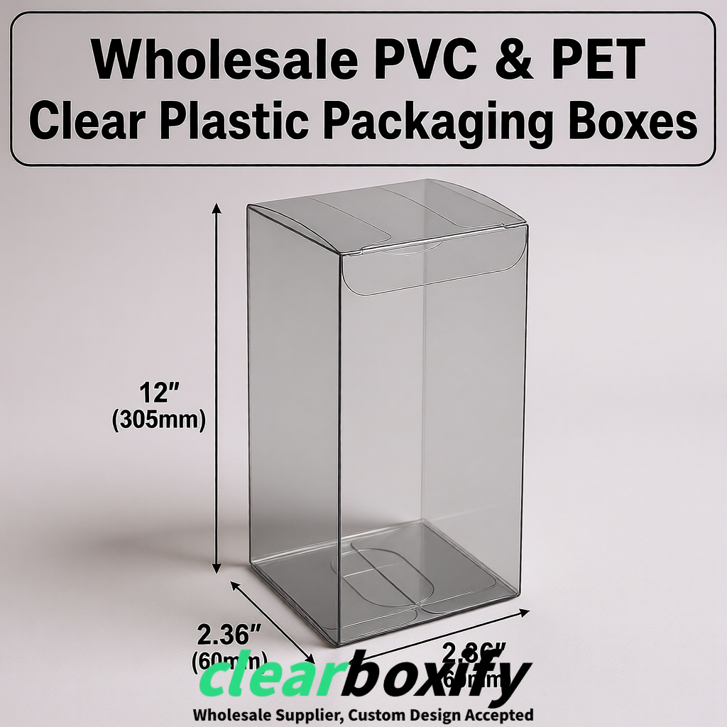 Gray Wholesale Clear PVC & PET Boxes 50x50x120/150/200mm 60x60x60/120 mm