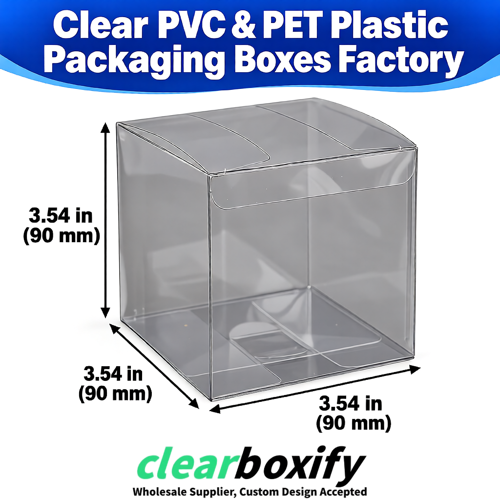 Wholesale Gray Clear PVC & PET Boxes 90x90x90mm 100x100x30/50/100mm