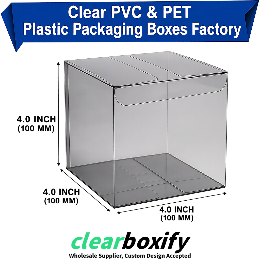 Wholesale Gray Clear PVC & PET Boxes 90x90x90mm 100x100x30/50/100mm