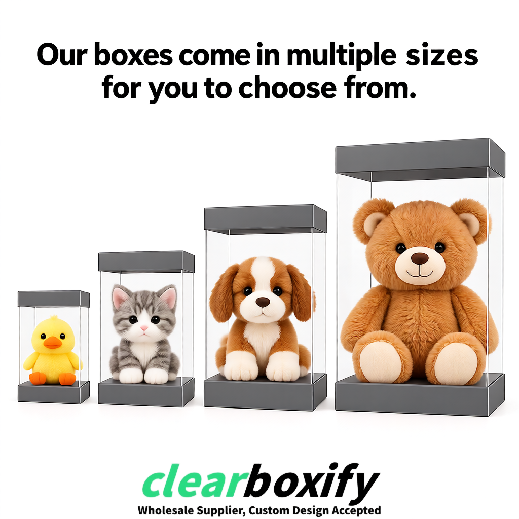 Gray Clear Toy Display Boxes with White Base & Top | Wholesale Bulk Packaging