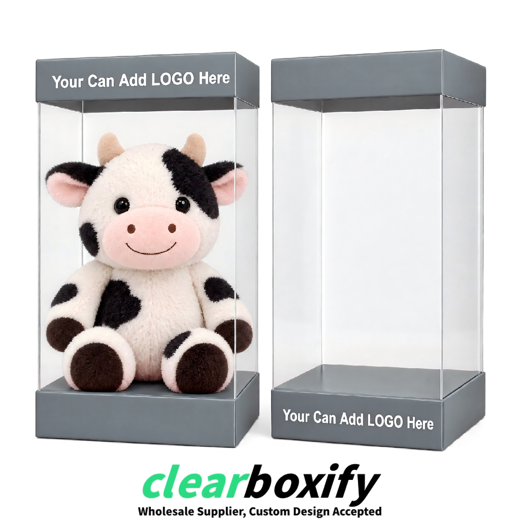 Gray Clear Toy Display Boxes with White Base & Top | Wholesale Bulk Packaging
