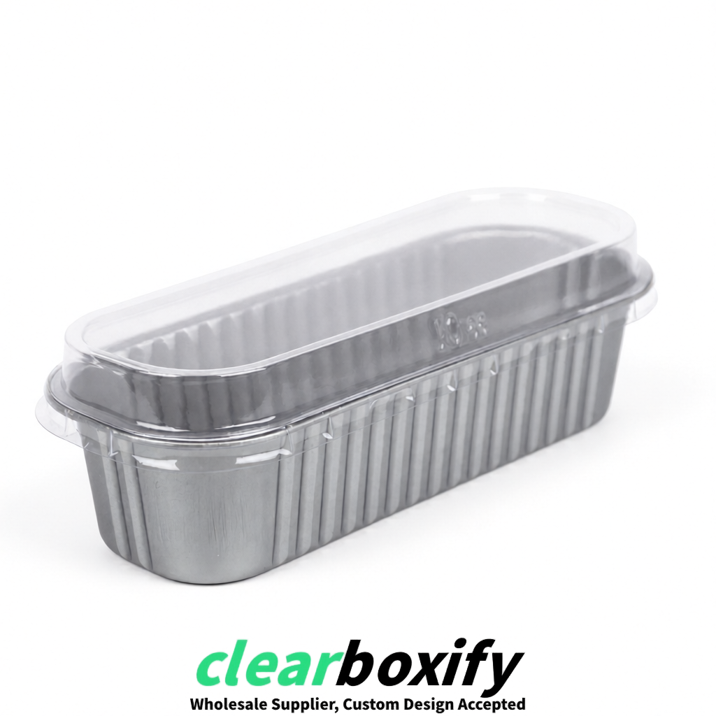 Gray Mini Loaf Pans with Clear Lids 6.8oz Rectangular Aluminum Foil Baking Pans Supplier