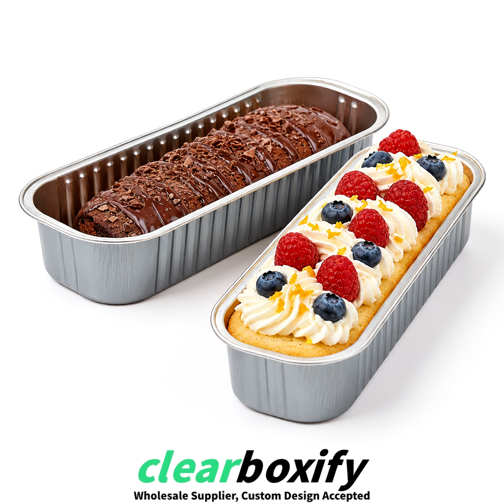 Gray Mini Loaf Pans with Clear Lids 6.8oz Rectangular Aluminum Foil Baking Pans Supplier