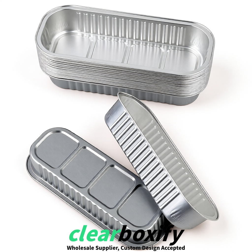 Gray Mini Loaf Pans with Clear Lids 6.8oz Rectangular Aluminum Foil Baking Pans Supplier