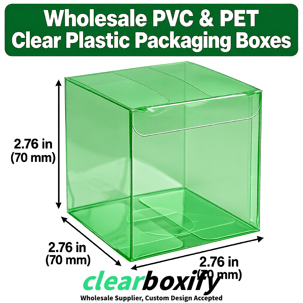 PPWR-Aligned Green Translucent PVC & PET Boxes 60x60x180mm 76x76x76mm 70x70x70/100/120mm