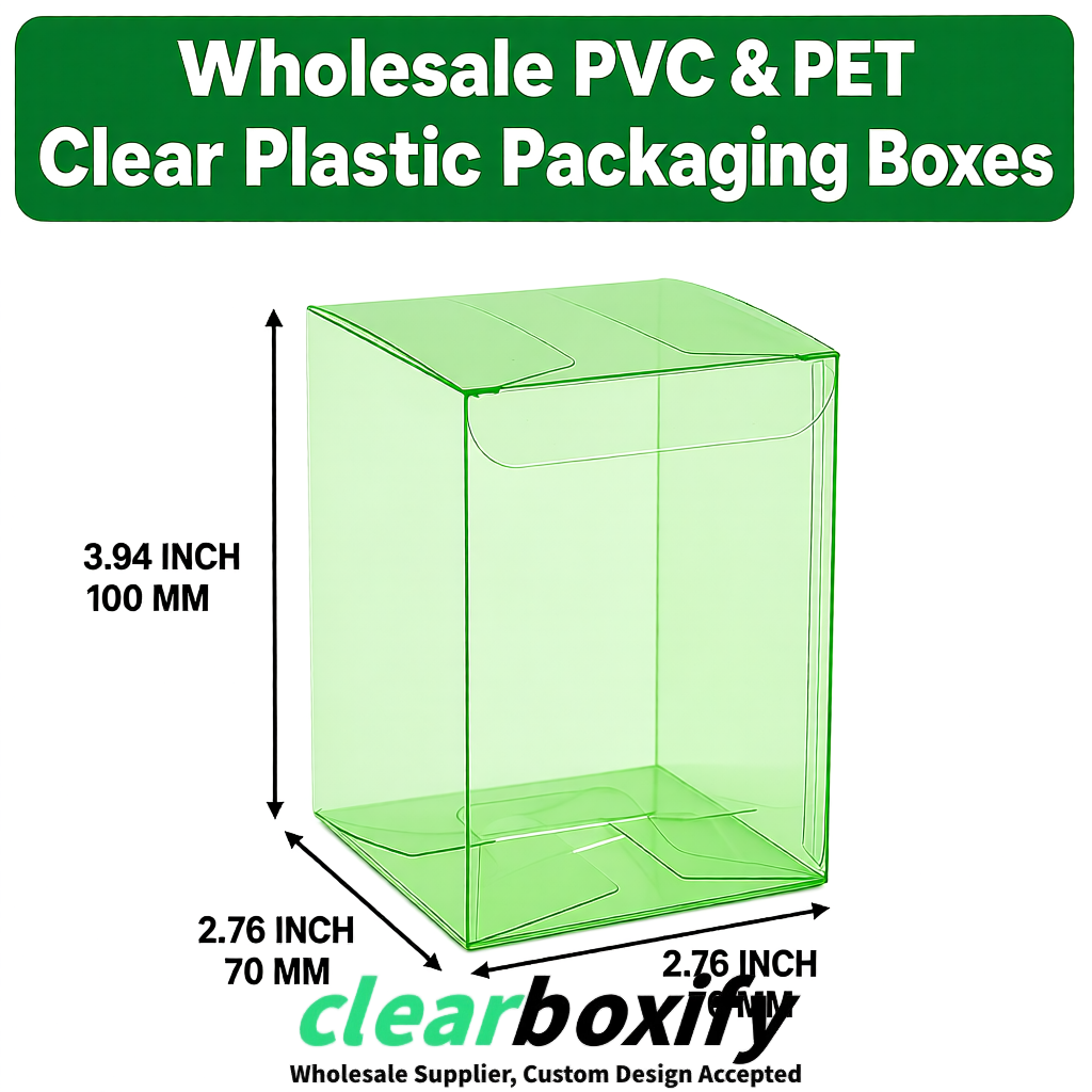 PPWR-Aligned Green Translucent PVC & PET Boxes 60x60x180mm 76x76x76mm 70x70x70/100/120mm