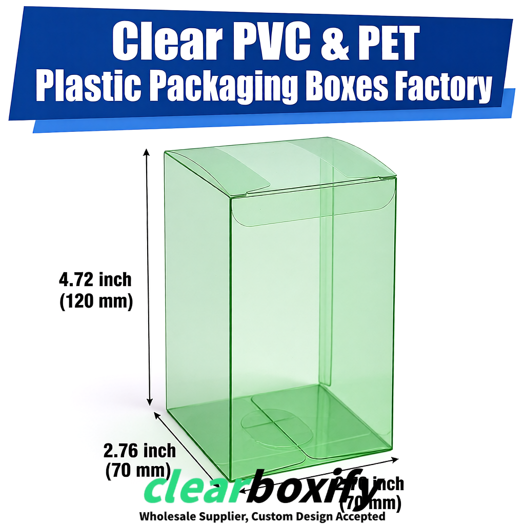PPWR-Aligned Green Translucent PVC & PET Boxes 60x60x180mm 76x76x76mm 70x70x70/100/120mm