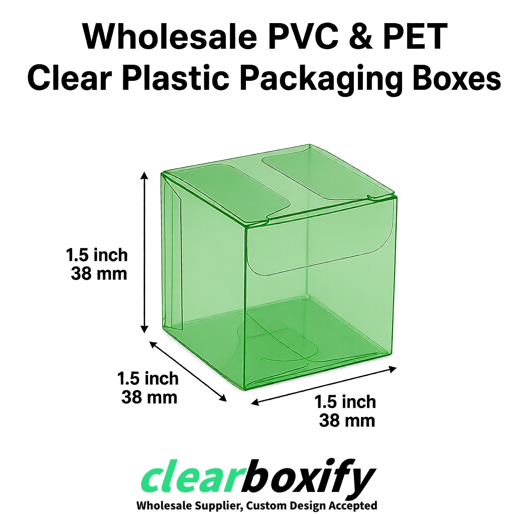 Green Clear PVC & PET Boxes 38x38x38, 40x40x40, 50x50x50/80mm