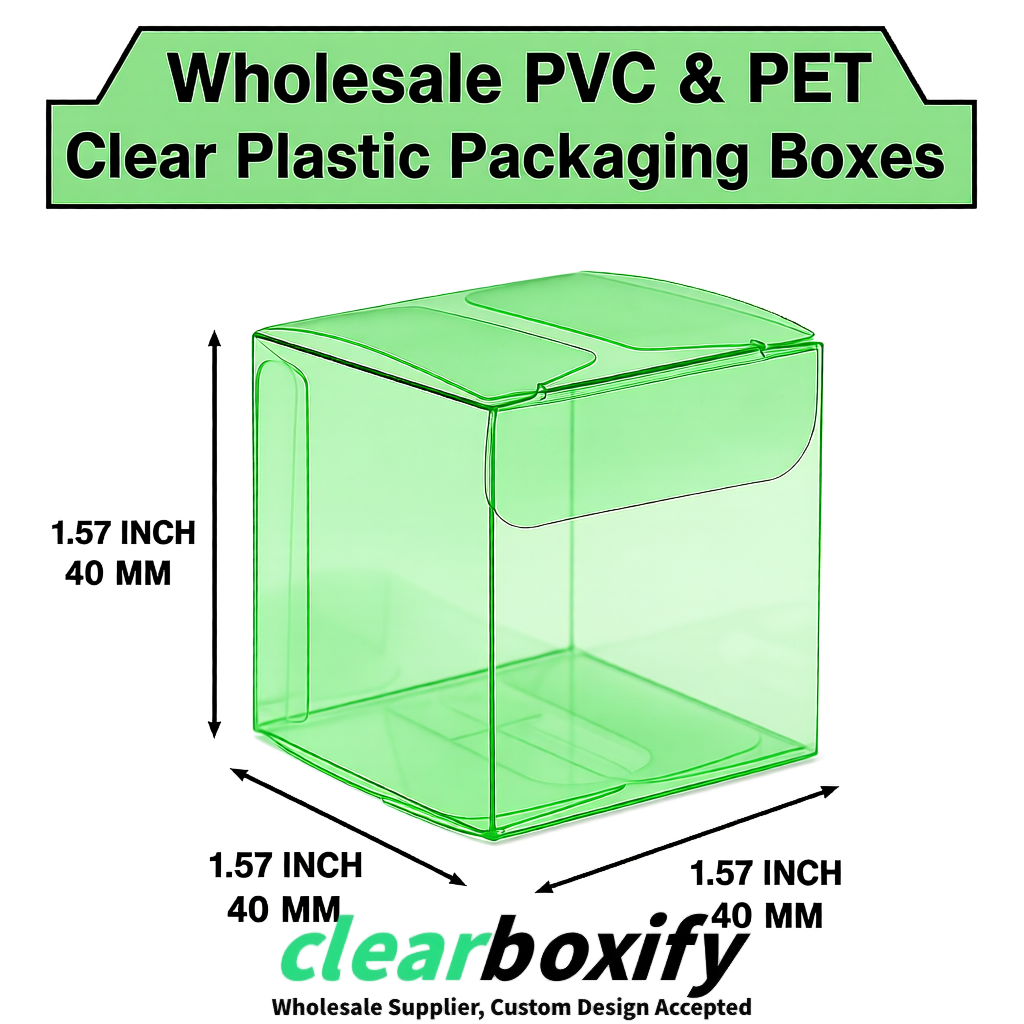 Green Clear PVC & PET Boxes 38x38x38, 40x40x40, 50x50x50/80mm