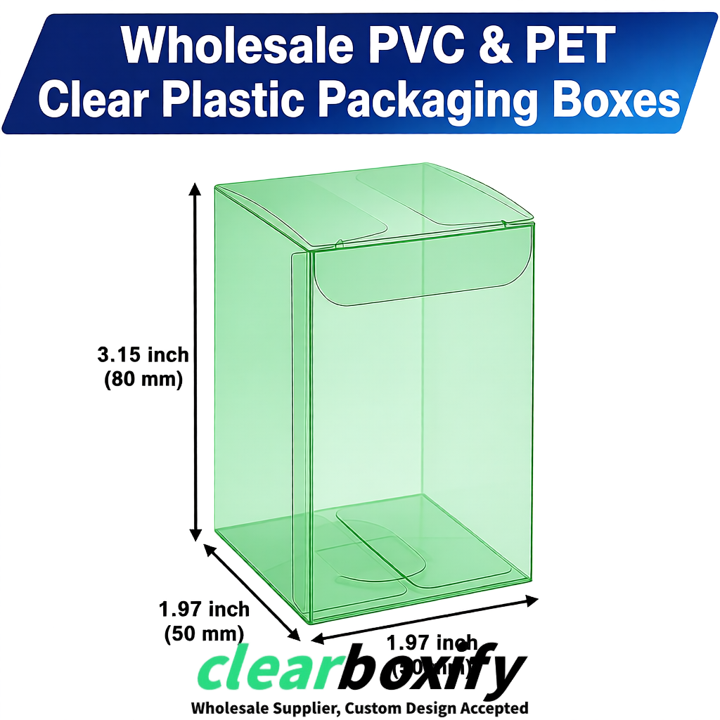 Green Clear PVC & PET Boxes 38x38x38, 40x40x40, 50x50x50/80mm