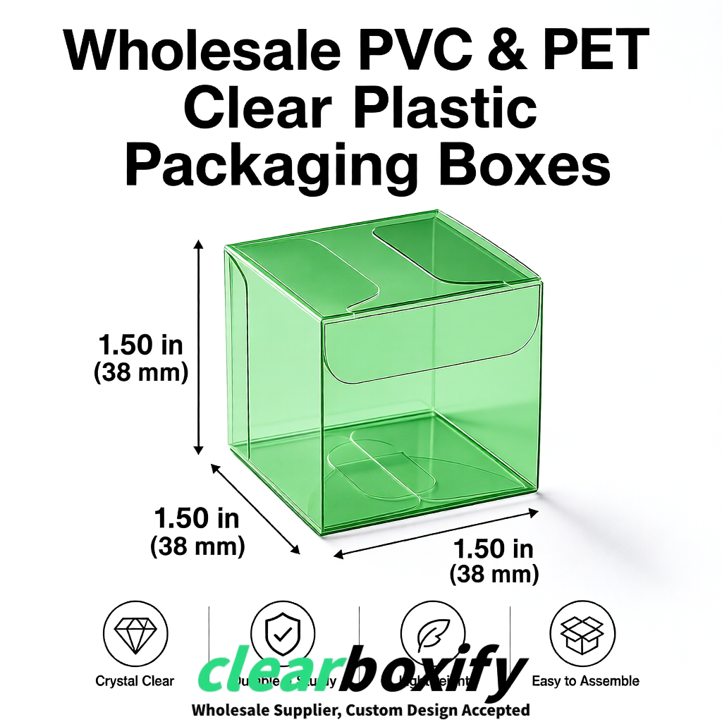 Green Clear PVC & PET Boxes 38x38x38, 40x40x40, 50x50x50/80mm