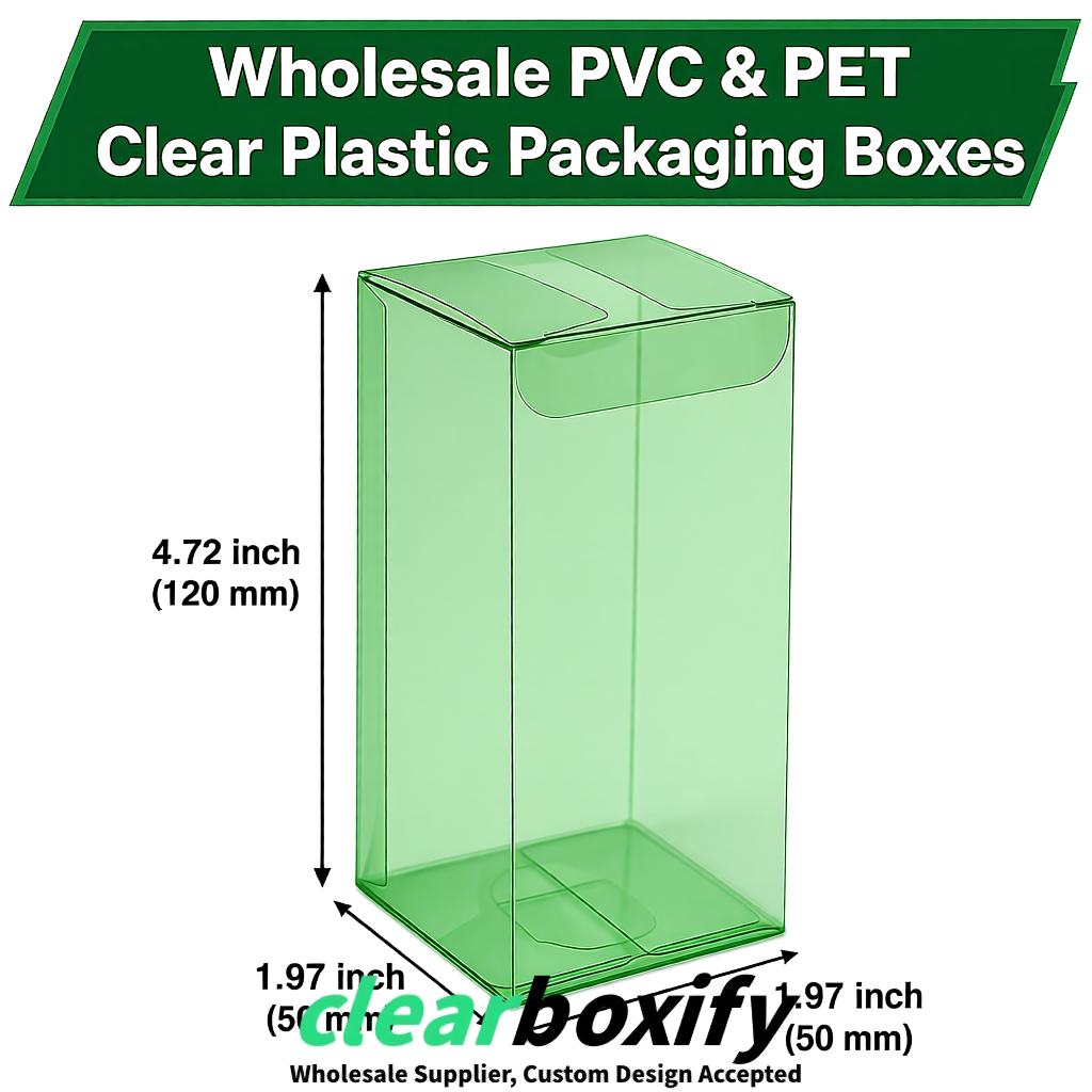 Green Wholesale Clear PVC & PET Boxes 50x50x120/150/200mm 60x60x60/120 mm