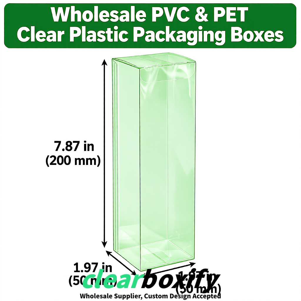 Green Wholesale Clear PVC & PET Boxes 50x50x120/150/200mm 60x60x60/120 mm