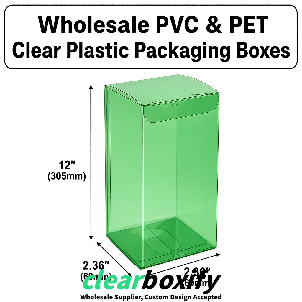 Green Wholesale Clear PVC & PET Boxes 50x50x120/150/200mm 60x60x60/120 mm