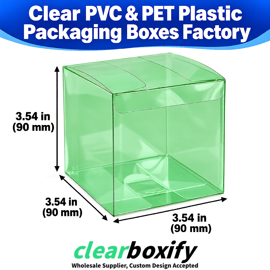 Wholesale Green Clear PVC & PET Boxes 90x90x90mm 100x100x30/50/100mm