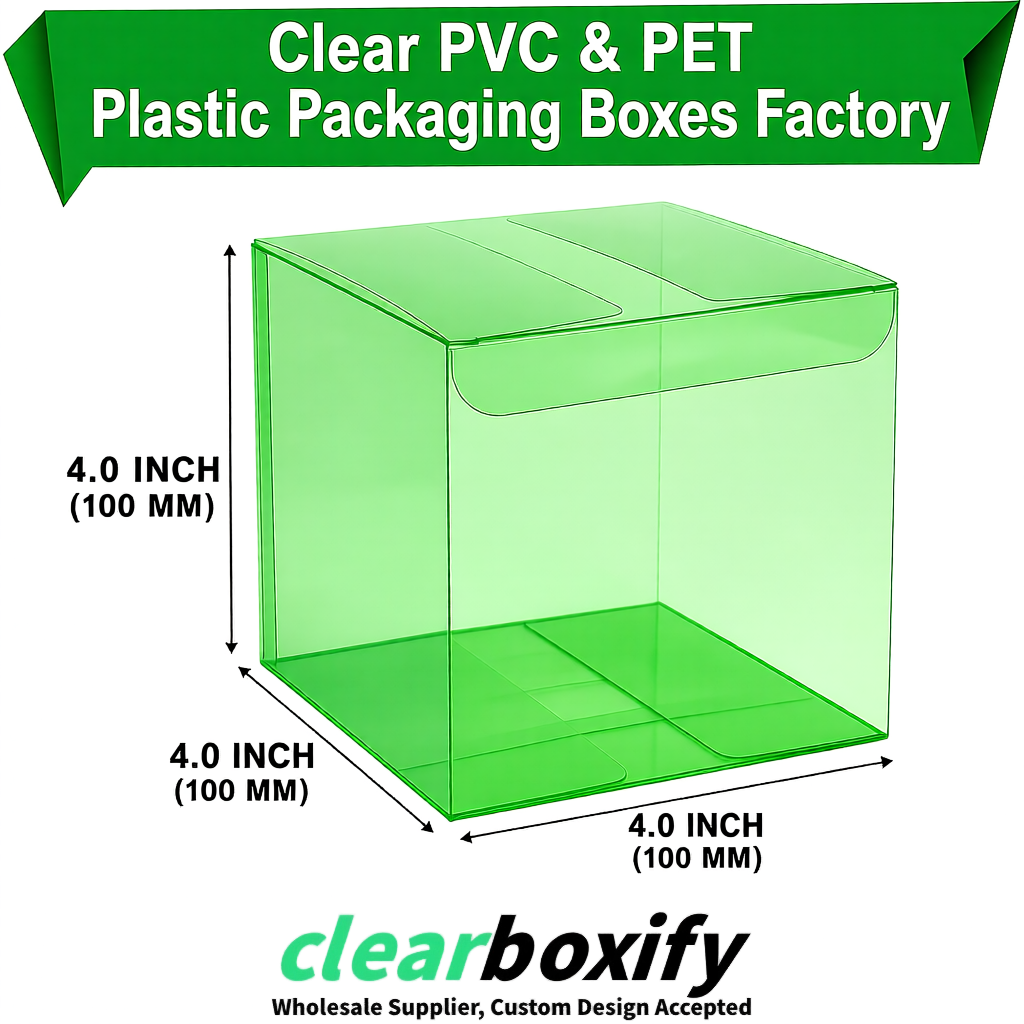 Wholesale Green Clear PVC & PET Boxes 90x90x90mm 100x100x30/50/100mm