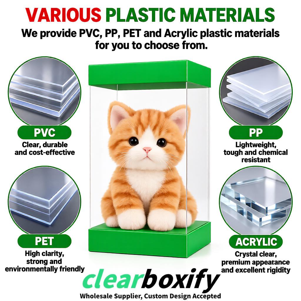 Green Clear Toy Display Boxes with White Base & Top | Wholesale Bulk Packaging