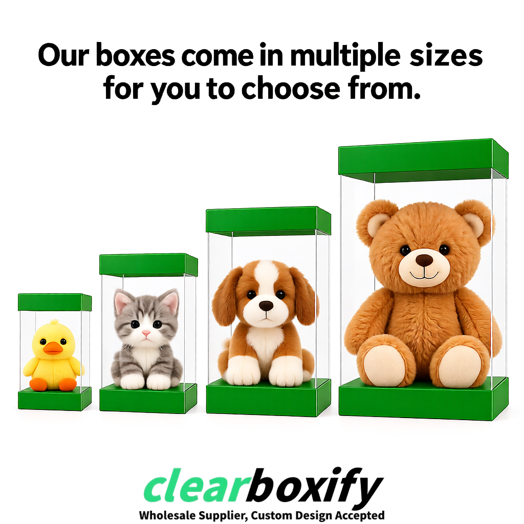 Green Clear Toy Display Boxes with White Base & Top | Wholesale Bulk Packaging