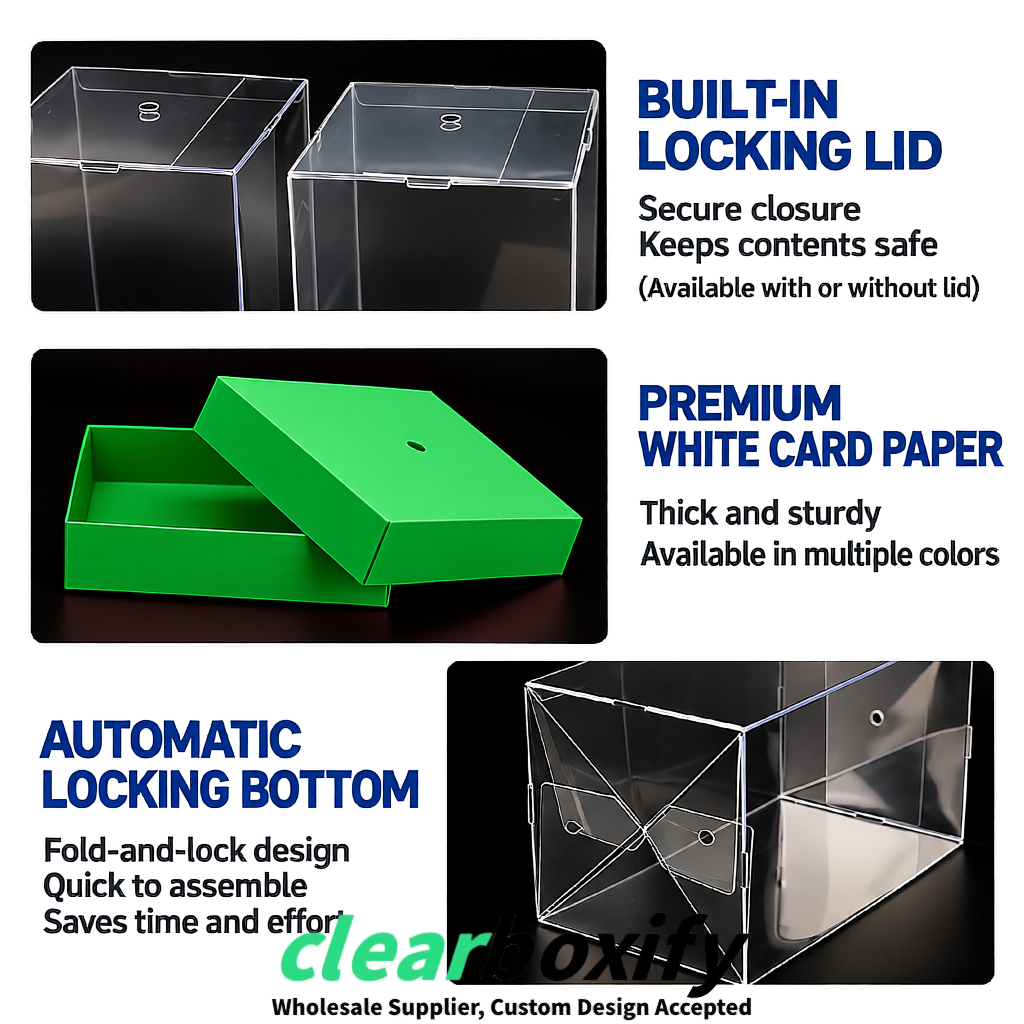 Green Clear Toy Display Boxes with White Base & Top | Wholesale Bulk Packaging
