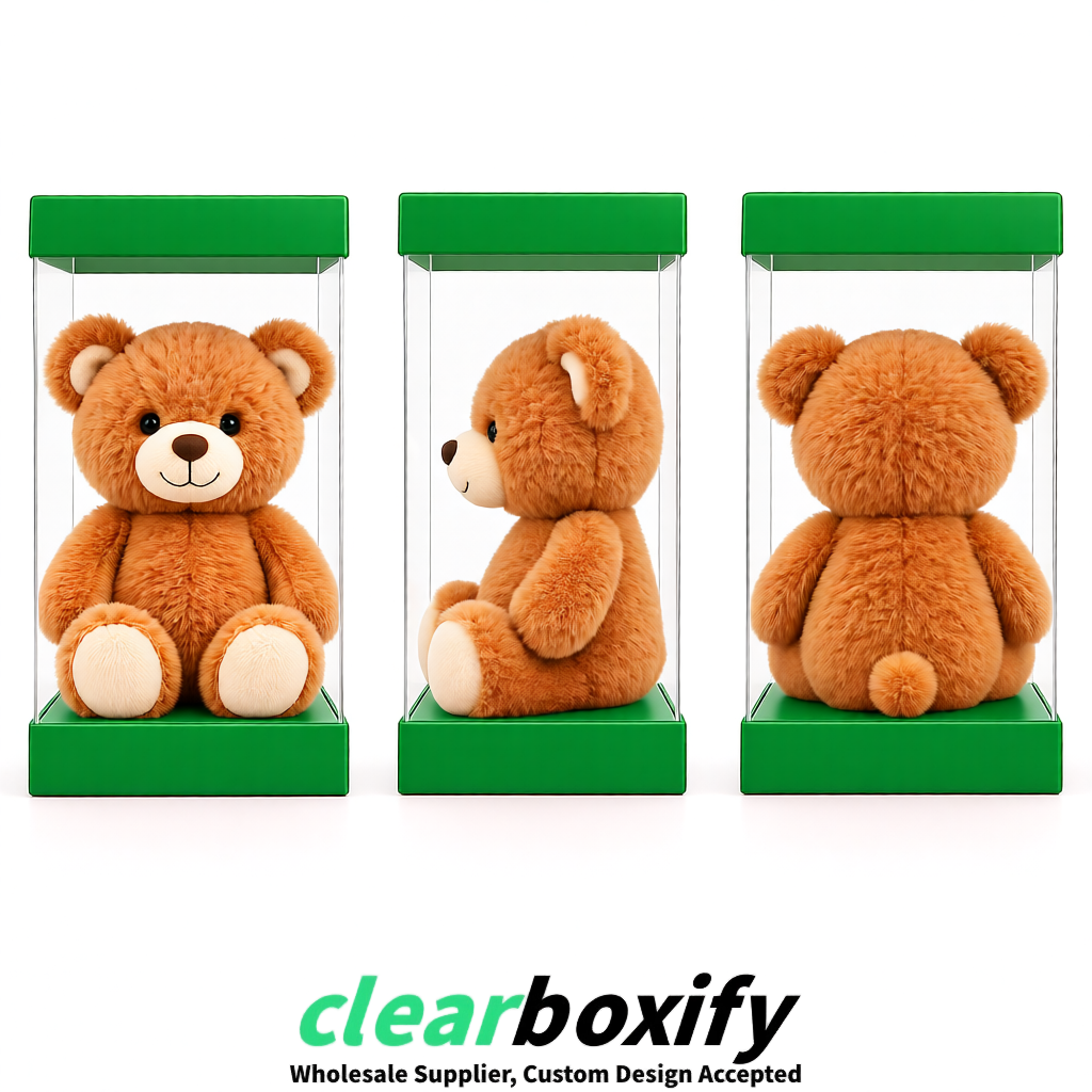 Green Clear Toy Display Boxes with White Base & Top | Wholesale Bulk Packaging