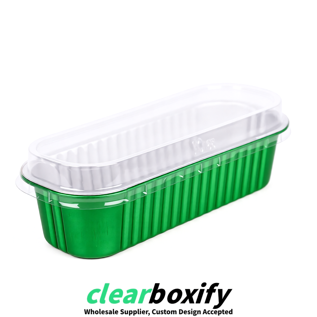 Green Mini Loaf Pans with Clear Lids 6.8oz Rectangular Aluminum Foil Baking Pans Supplier