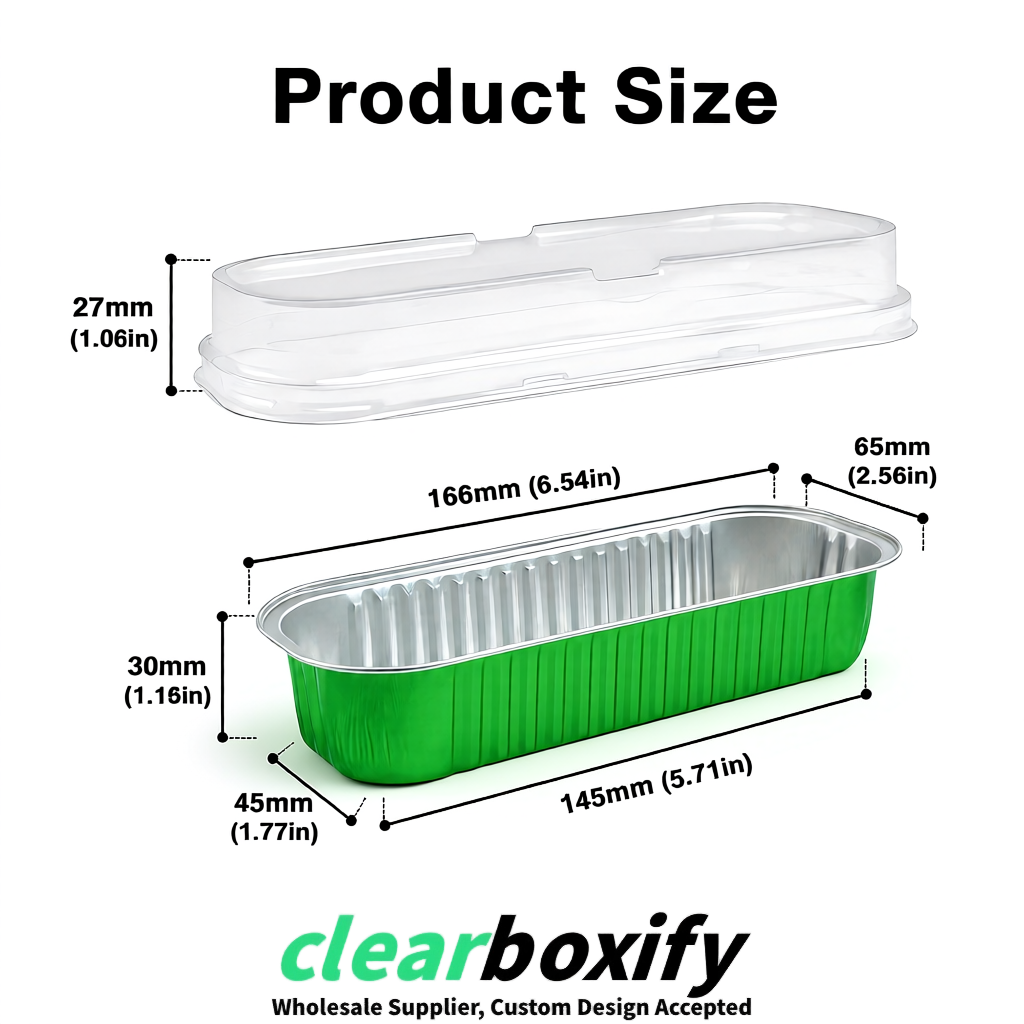 Green Mini Loaf Pans with Clear Lids 6.8oz Rectangular Aluminum Foil Baking Pans Supplier