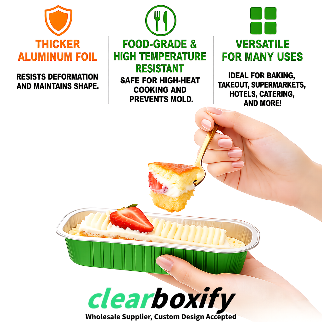 Green Mini Loaf Pans with Clear Lids 6.8oz Rectangular Aluminum Foil Baking Pans Supplier