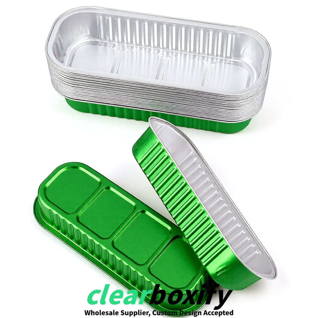 Green Mini Loaf Pans with Clear Lids 6.8oz Rectangular Aluminum Foil Baking Pans Supplier