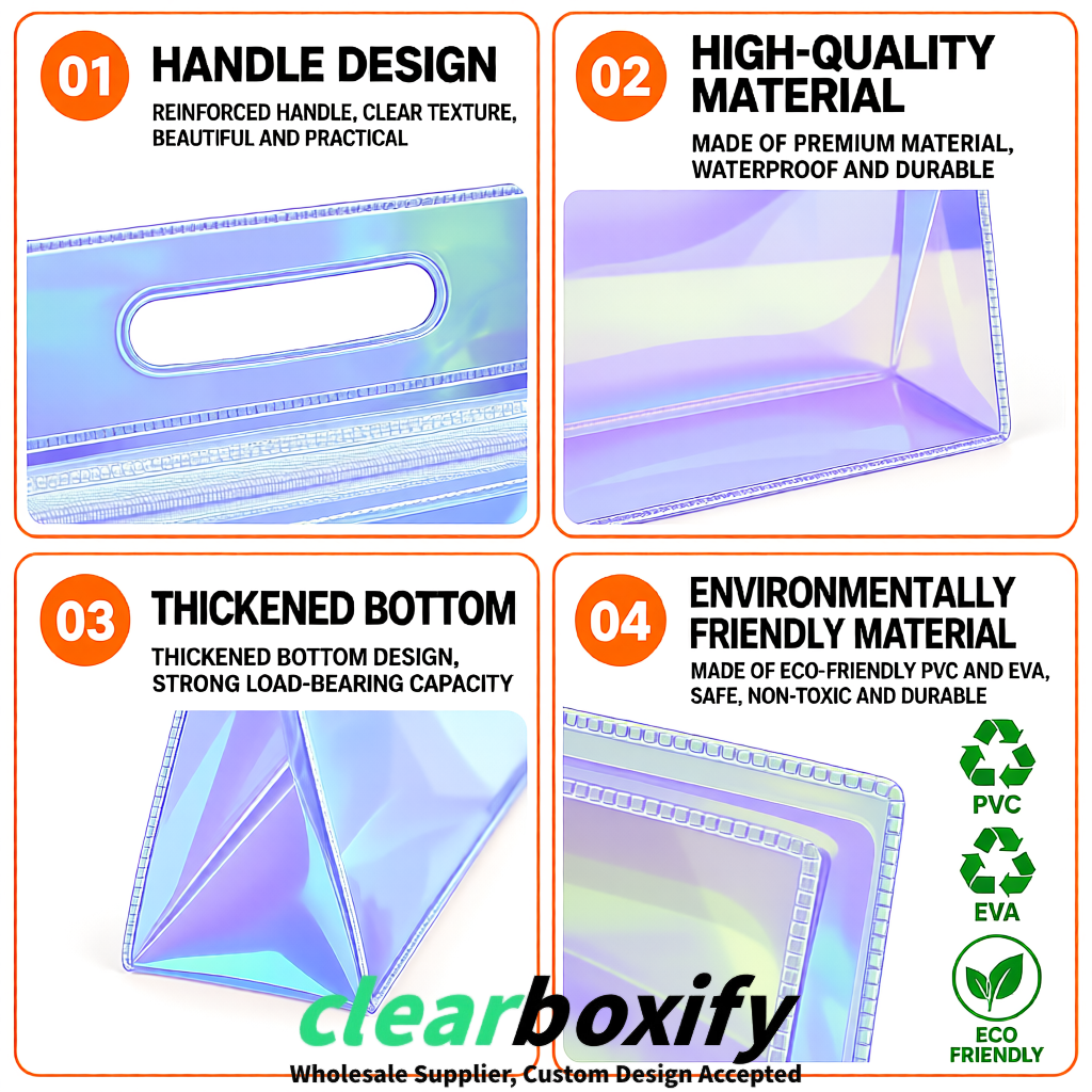 Holographic EVA/PVC Cosmetic Bags | OEM/ODM Clear Zipper Makeup Pouches Holographic EVA/PVC Cosmetic Bags | OEM/ODM Clear Zipper Makeup Pouches
