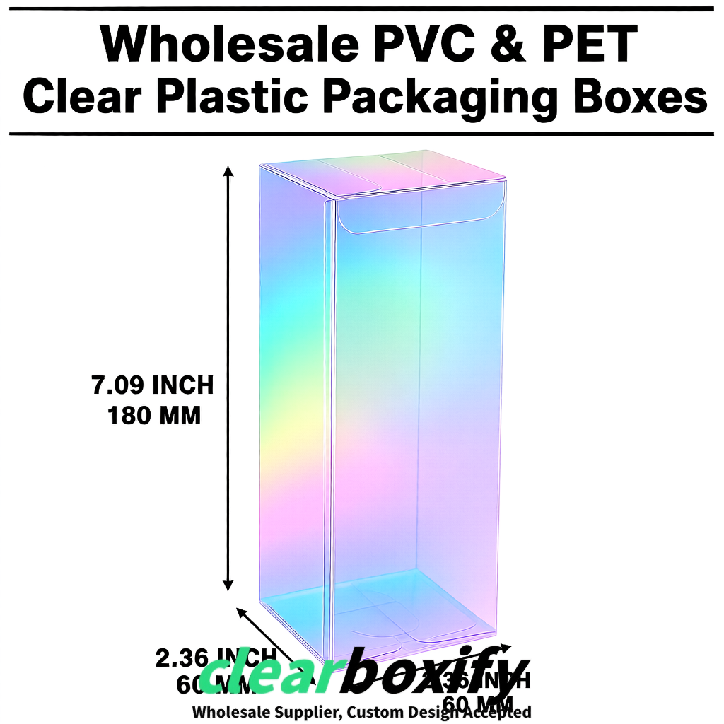 PPWR-Aligned Holographic Translucent PVC & PET Boxes 60x60x180mm 76x76x76mm 70x70x70/100/120mm
