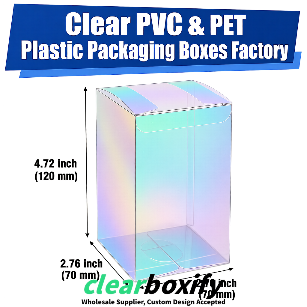 PPWR-Aligned Holographic Translucent PVC & PET Boxes 60x60x180mm 76x76x76mm 70x70x70/100/120mm