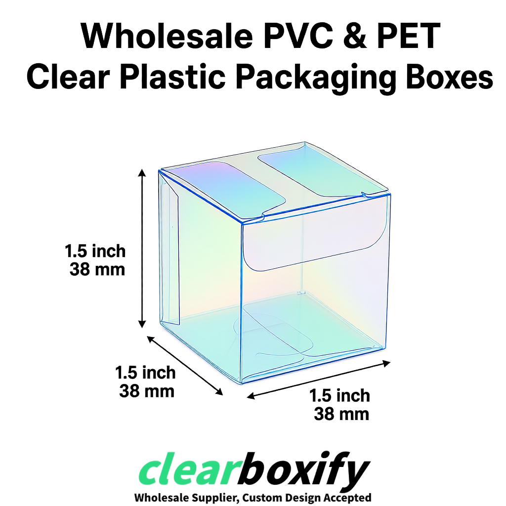 Holographic Clear PVC & PET Boxes 38x38x38, 40x40x40, 50x50x50/80mm