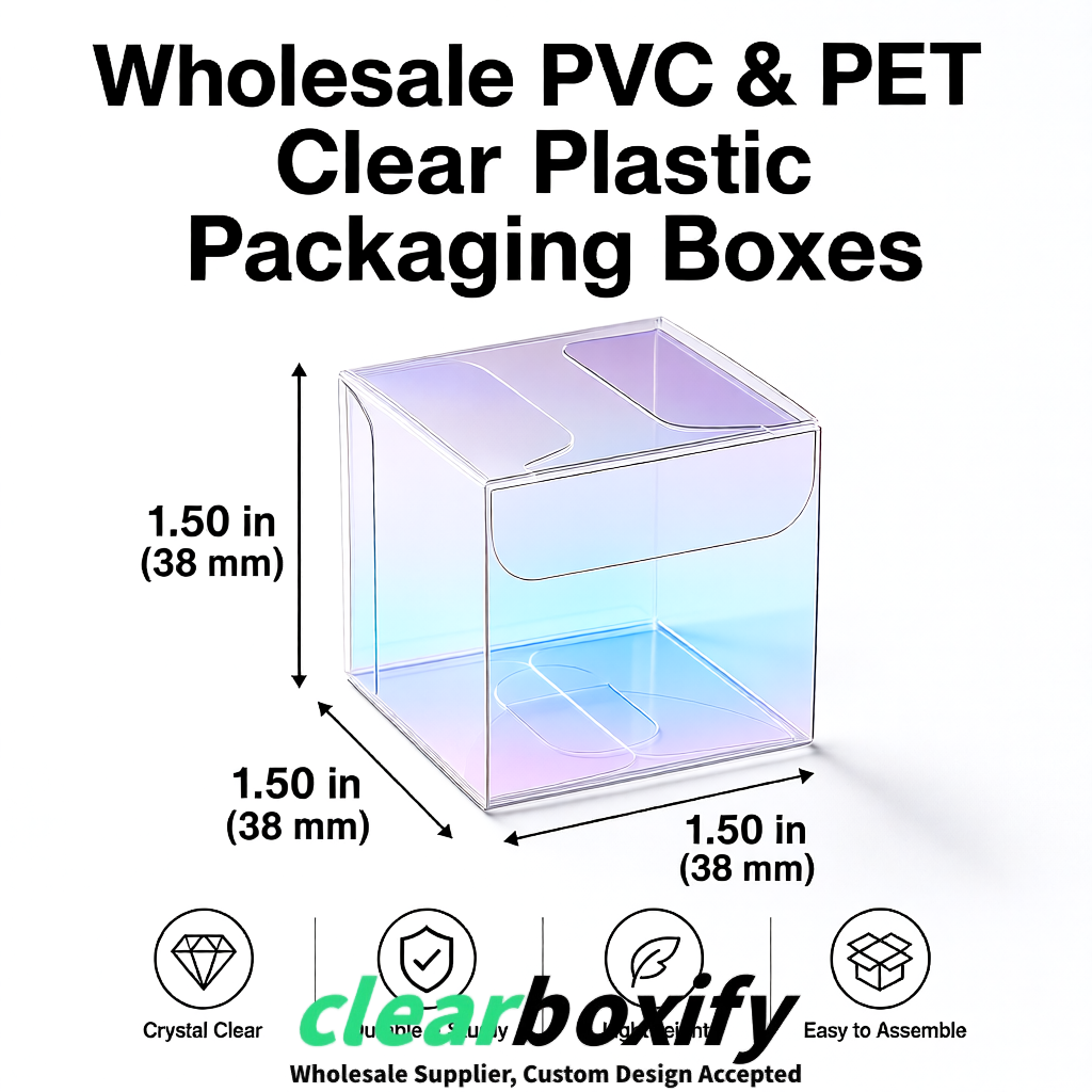 Holographic Clear PVC & PET Boxes 38x38x38, 40x40x40, 50x50x50/80mm Holographic Clear PVC & PET Boxes 38x38x38, 40x40x40, 50x50x50/80mm