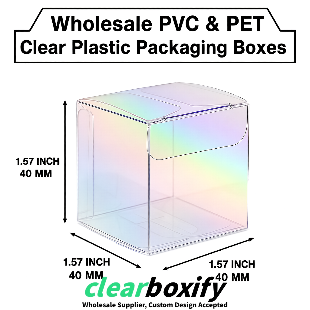 Holographic Clear PVC & PET Boxes 38x38x38, 40x40x40, 50x50x50/80mm
