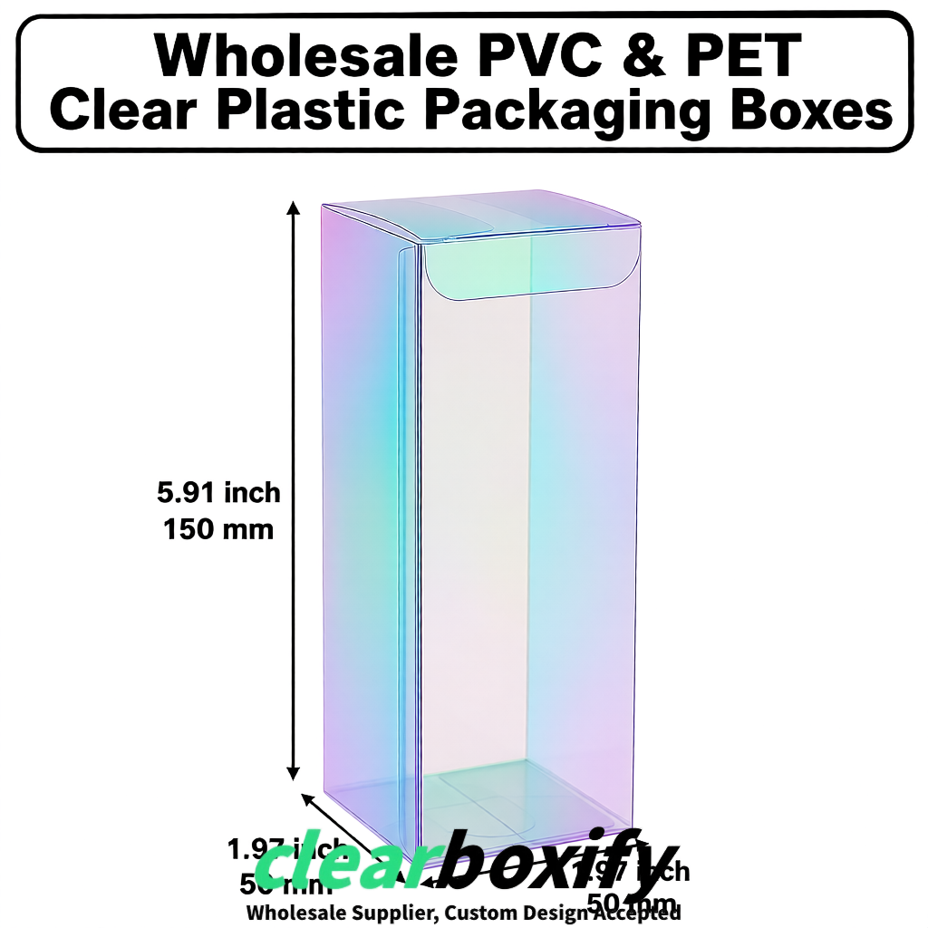 Holographic Wholesale Clear PVC & PET Boxes 50x50x120/150/200mm 60x60x60/120 mm