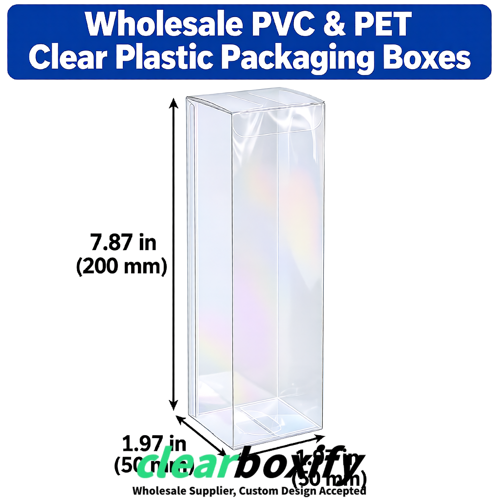 Holographic Wholesale Clear PVC & PET Boxes 50x50x120/150/200mm 60x60x60/120 mm