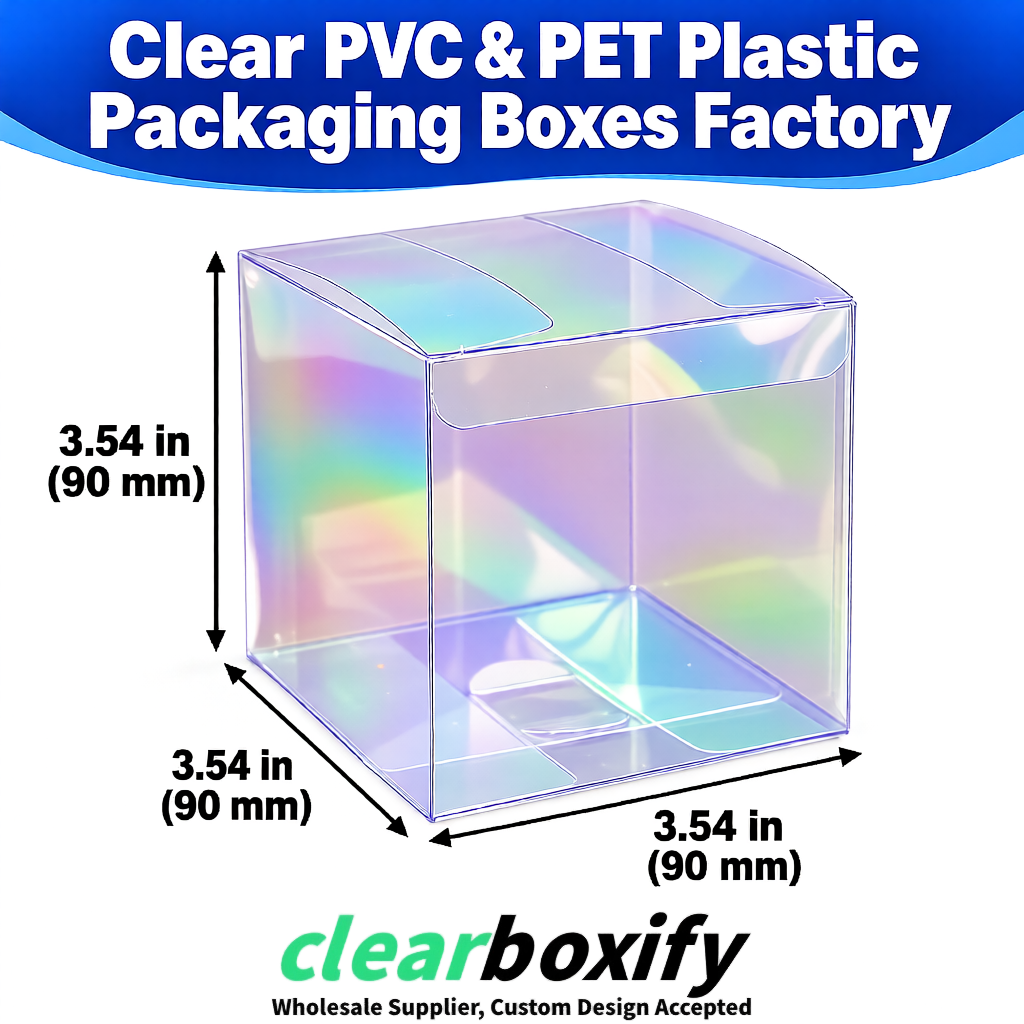 Wholesale Holographic Clear PVC & PET Boxes 90x90x90mm 100x100x30/50/100mm