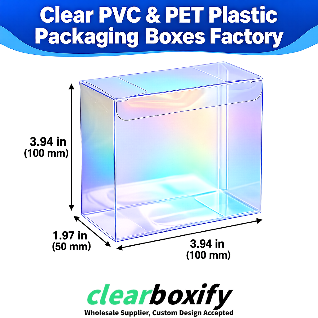 Wholesale Holographic Clear PVC & PET Boxes 90x90x90mm 100x100x30/50/100mm