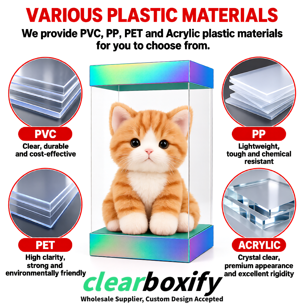 Holographic Clear Toy Display Boxes with White Base & Top | Wholesale Bulk Packaging