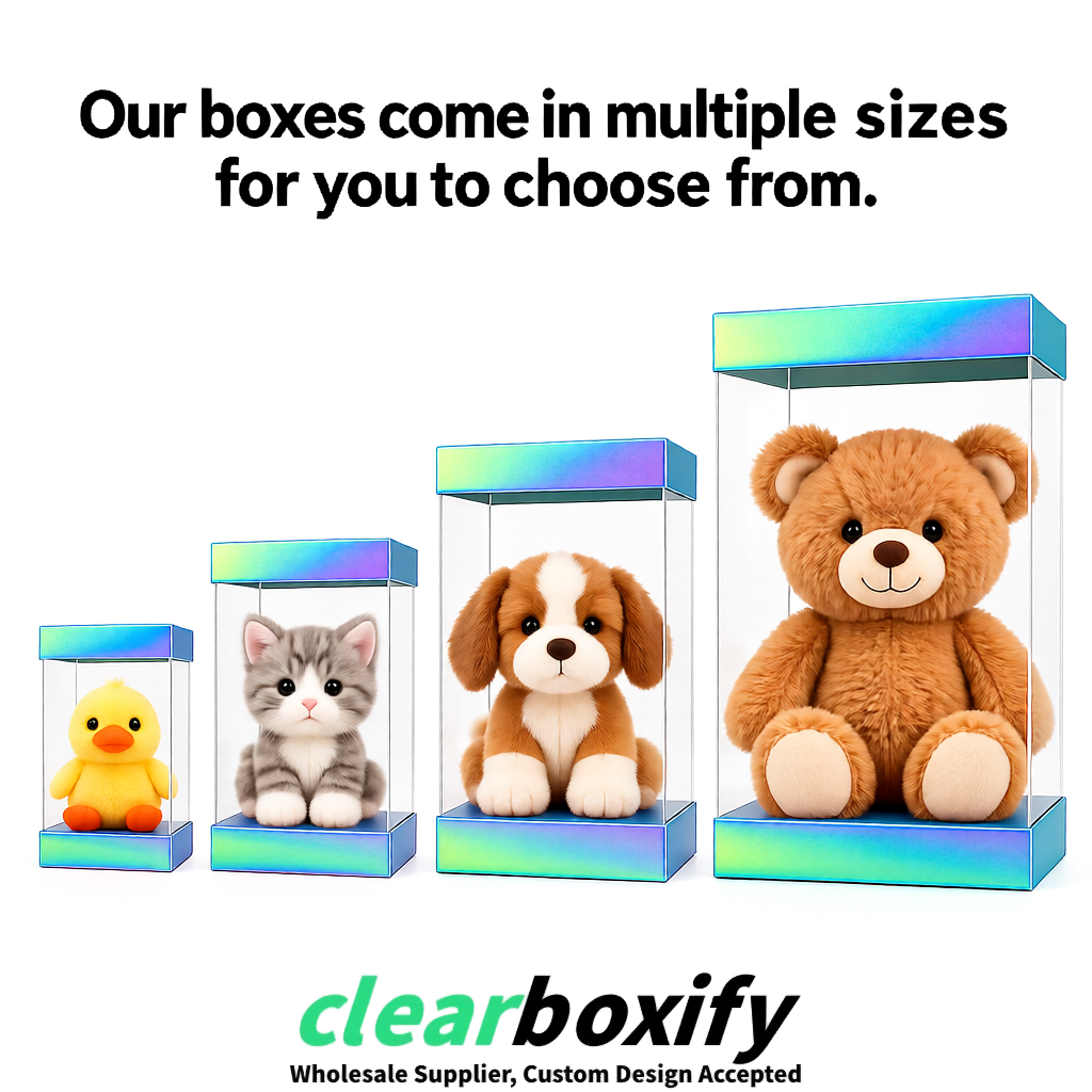 Holographic Clear Toy Display Boxes with White Base & Top | Wholesale Bulk Packaging