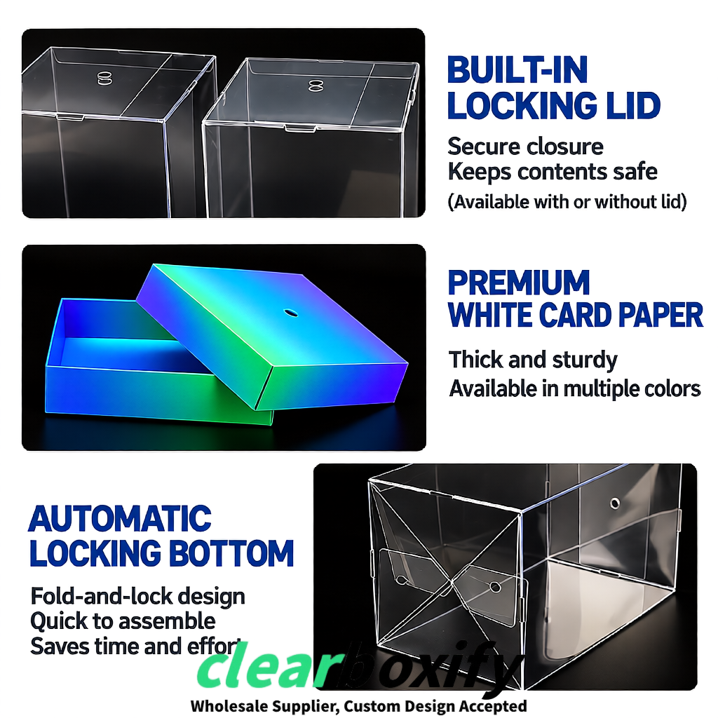 Holographic Clear Toy Display Boxes with White Base & Top | Wholesale Bulk Packaging