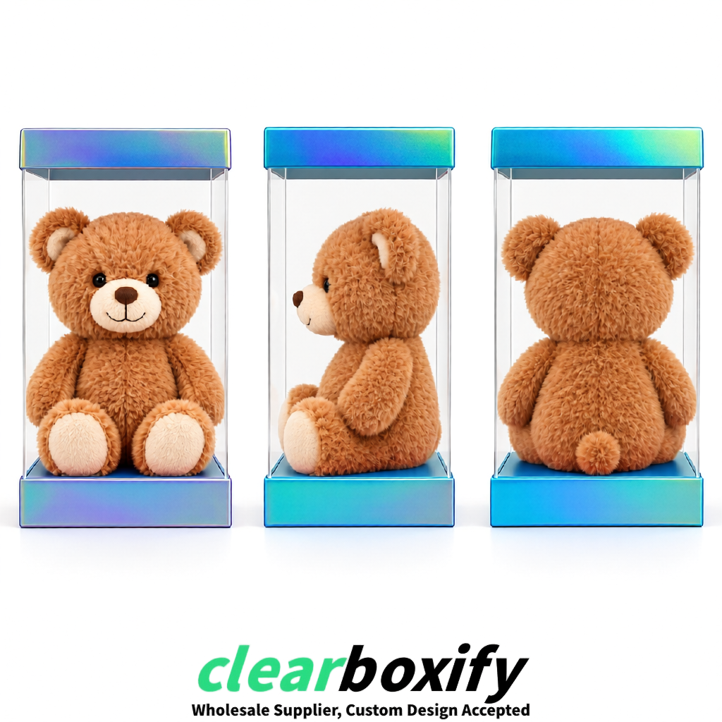 Holographic Clear Toy Display Boxes with White Base & Top | Wholesale Bulk Packaging