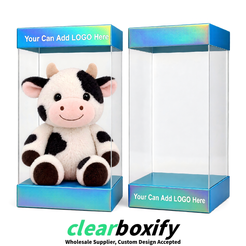 Holographic Clear Toy Display Boxes with White Base & Top | Wholesale Bulk Packaging