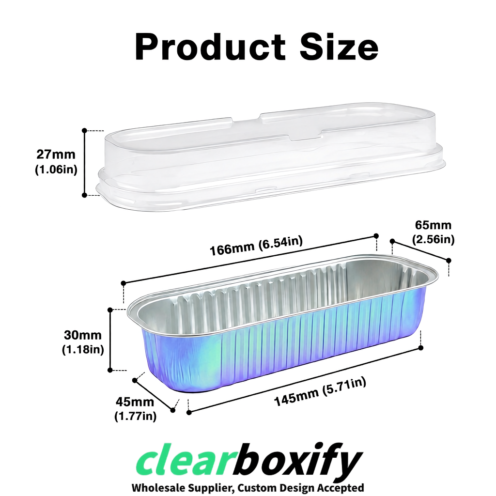 Holographic Mini Loaf Pans with Clear Lids 6.8oz Rectangular Aluminum Foil Baking Pans Supplier