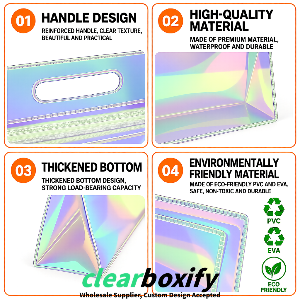 Iridescent EVA/PVC Cosmetic Bags | OEM/ODM Clear Zipper Makeup Pouches