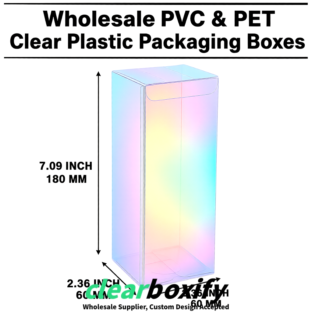 PPWR-Aligned Iridescent Translucent PVC & PET Boxes 60x60x180mm 76x76x76mm 70x70x70/100/120mm