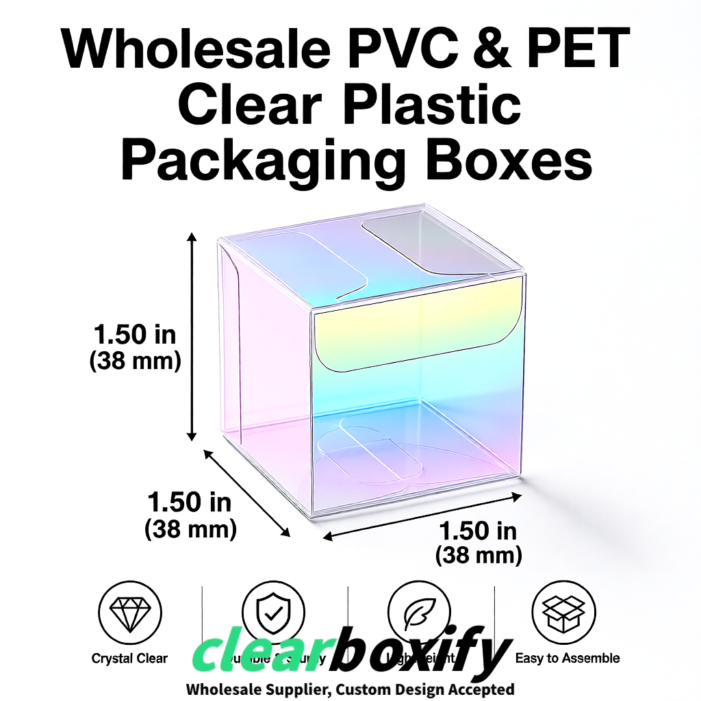Iridescent Clear PVC & PET Boxes 38x38x38, 40x40x40, 50x50x50/80mm
