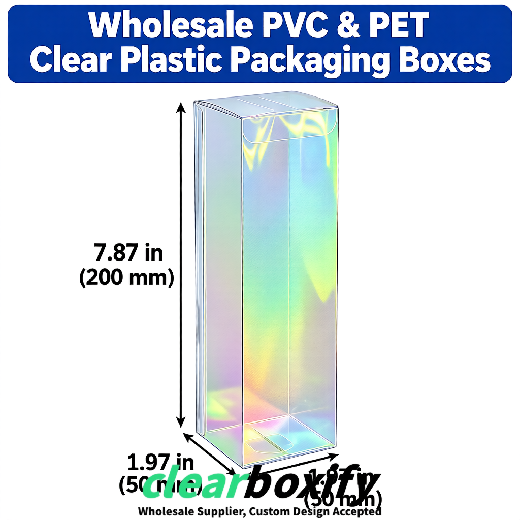 Iridescent Wholesale Clear PVC & PET Boxes 50x50x120/150/200mm 60x60x60/120 mm