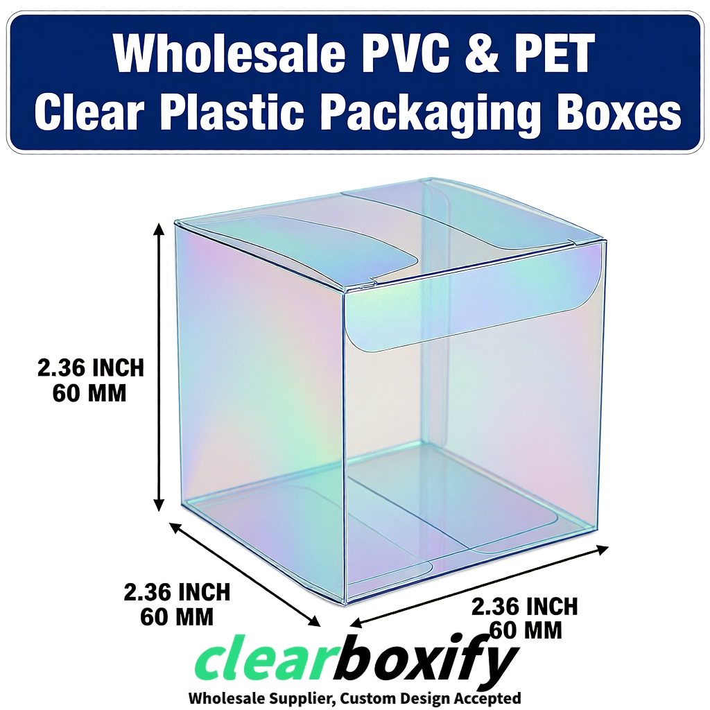 Iridescent Wholesale Clear PVC & PET Boxes 50x50x120/150/200mm 60x60x60/120 mm